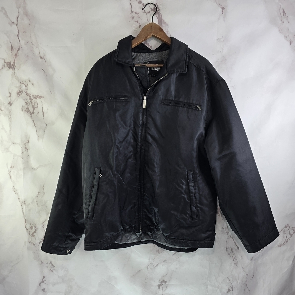 Vintage Levis Jacket Mens Large Black Silver Tab Trucker 90s Fleece Lined Zip